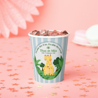 Gobelets En Papier Douce Girafe Sauvage Jumelles Safari Jungle 1er An