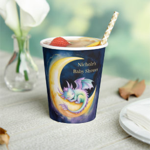 Gobelets En Papier Douces Rêves Dragon et Demi-Lune Baby Shower