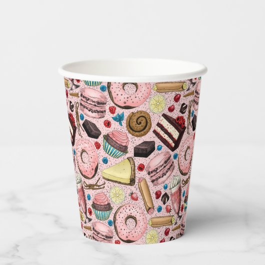 Gobelets En Papier Douceurs sur rose (Verso)