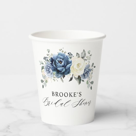 Gobelets En Papier Douche de Mariée Champagne Navy Bleu Poussiéreux  (Recto)