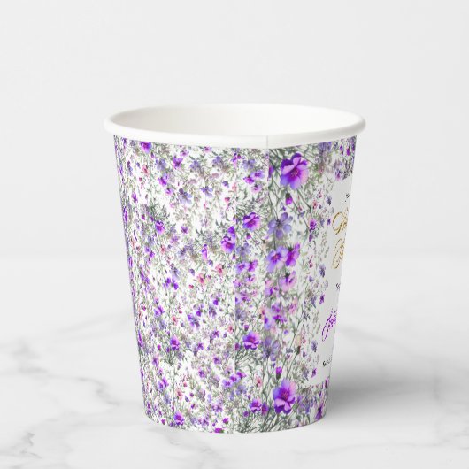 Gobelets En Papier douche fleur sauvage moderne rose-violet (Droite)