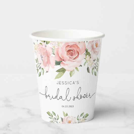 Gobelets En Papier Douche nuptiale à fleurs roses (Verso)