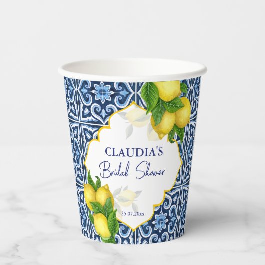 Gobelets En Papier Douche nuptiale cadeaux carreaux bleus citron Amal (Verso)