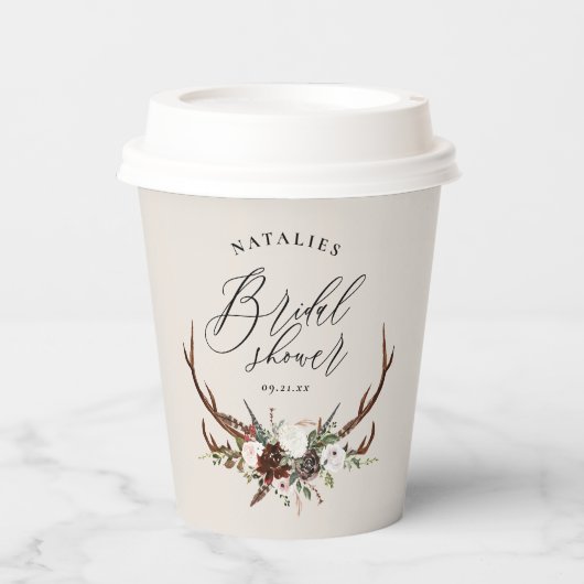 Gobelets En Papier Douche nuptiale fleurie rustique en cerf (Recto)