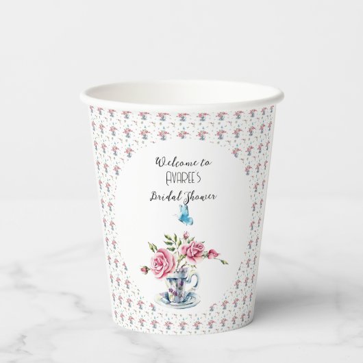 Gobelets En Papier Douche Tea Party Roses Rose (Verso)
