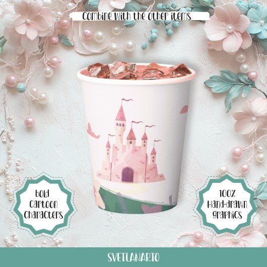 Gobelets En Papier Doux rose Dreamy Princess Castle tasse de papier
