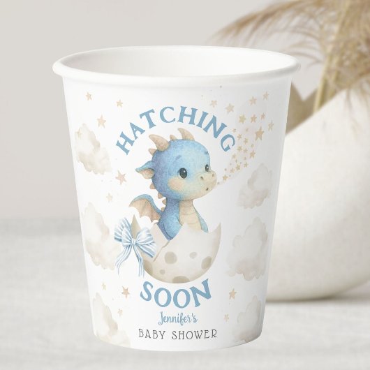 Gobelets En Papier Dragon Baby Shower Boy Blue Hatching Soon 
