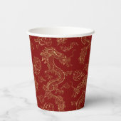 Gobelets En Papier Dragon chinois en or sur rouge (Verso)