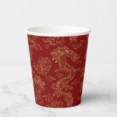 Gobelets En Papier Dragon chinois en or sur rouge (Recto)