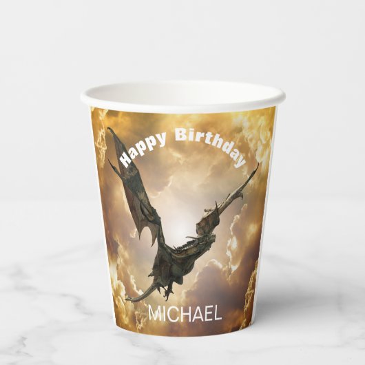 Gobelets En Papier Dragon Joyeux Anniversaire Nom Monogram Imaginaire (Verso)
