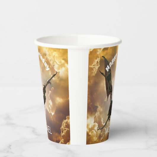 Gobelets En Papier Dragon Joyeux Anniversaire Nom Monogram Imaginaire (Gauche)