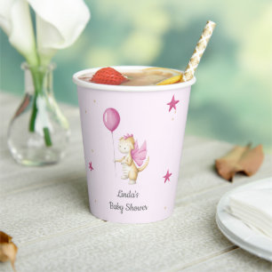 Gobelets En Papier Dragon mignon avec Baby shower rose fille ballons