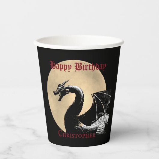Gobelets En Papier Dragon mythique personnalisé Joyeux anniversaire (Recto)