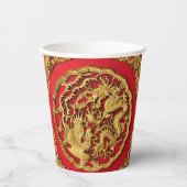 Gobelets En Papier Dragon Phoenix Red Gold Mariage chinois (Recto)