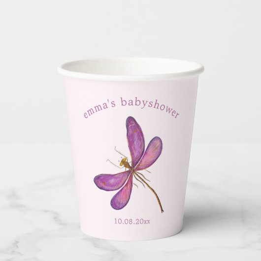 Gobelets En Papier Dragonfly violet sucrée - Babyshower (Verso)