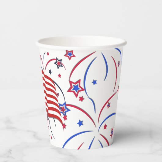 Gobelets En Papier Drapeau américain et feux d'artifice (Verso)