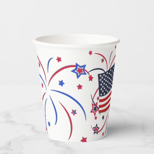 Gobelets En Papier Drapeau américain et feux d'artifice (Recto)