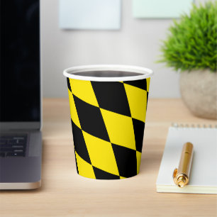 Gobelets En Papier Drapeau diamant de Bavière noire et jaune Motif