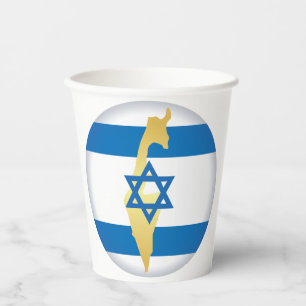 Gobelets En Papier Drapeau d'Israël et carte avec emblème de l'étoile