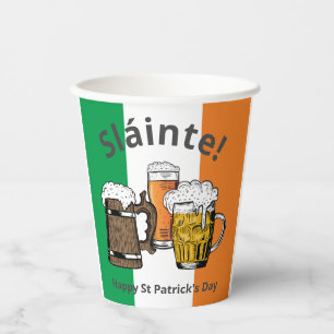 Gobelets En Papier Drapeau irlandais Jour de la Saint Patrick Sláinte