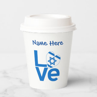 Gobelets En Papier Drapeau israélien Cœur Bleu AMOUR Fête personnalis