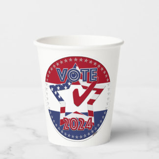 Gobelets En Papier Drapeau USA VOTE rouge et bleu 2024 Étoile coche