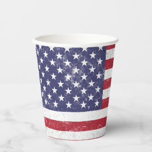 Gobelets En Papier Drapeau vintage USA Patriotique Américain Rouge Bl