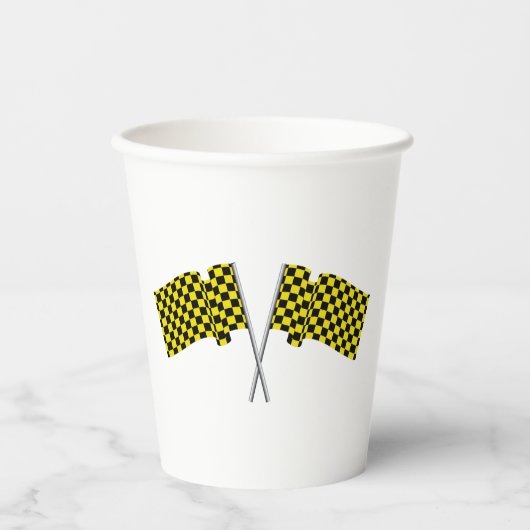 Gobelets En Papier Drapeaux De Course Jaune Et Noir (Recto)