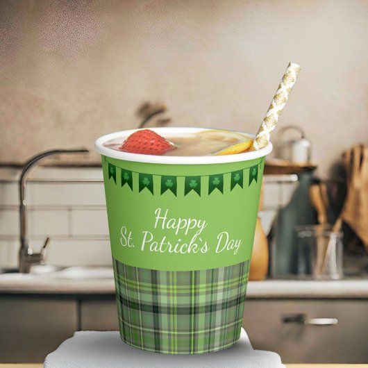 Gobelets En Papier Drapeaux verts Plaid Joyeux Saint Patrick`s Day