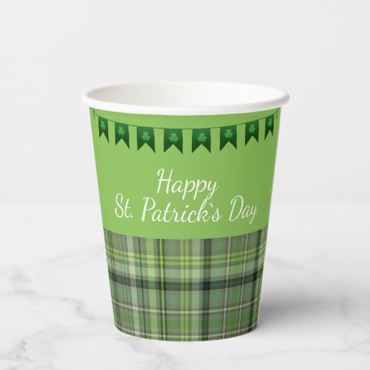 Gobelets En Papier Drapeaux verts Plaid Joyeux Saint Patrick`s Day (Verso)