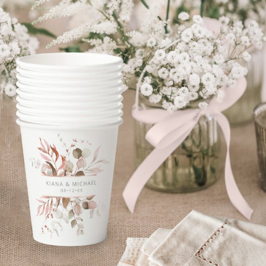 Gobelets En Papier Dreamy Foliage Mariage V3 Blush Pink ID817