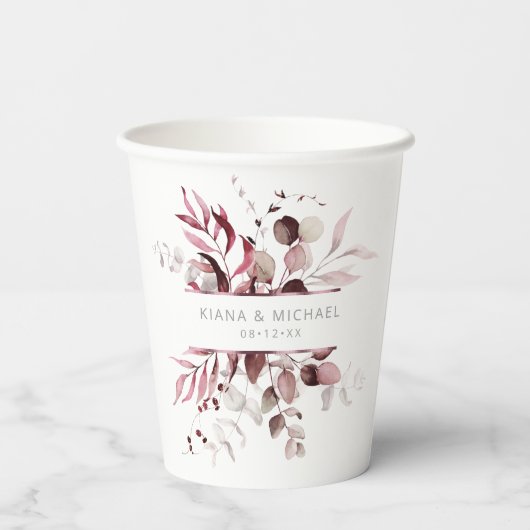 Gobelets En Papier Dreamy Foliage Mariage V3 Bourgogne ID817 (Verso)