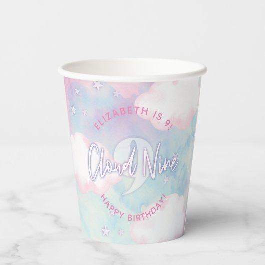 Gobelets En Papier Dreamy Girl On Cloud Neuf 9e anniversaire (Verso)