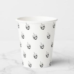 Gobelets En Papier Dreidel noir blanc motif Hanoukka moderne