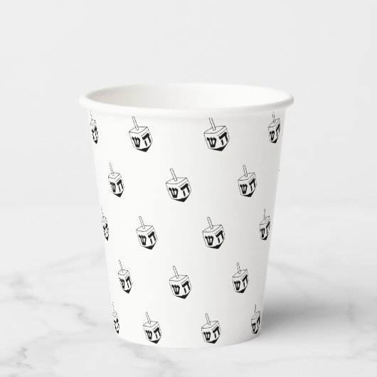 Gobelets En Papier Dreidel noir blanc motif Hanoukka moderne (Recto)