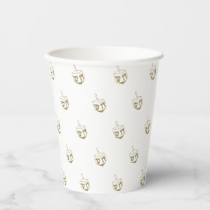 Gobelets En Papier Dreidel or blanc motif Hanoukka moderne