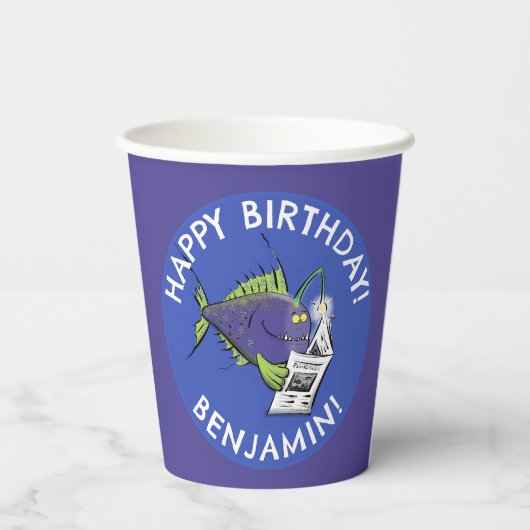 Gobelets En Papier Drôle angler poisson dessin animé anniversaire per (Verso)