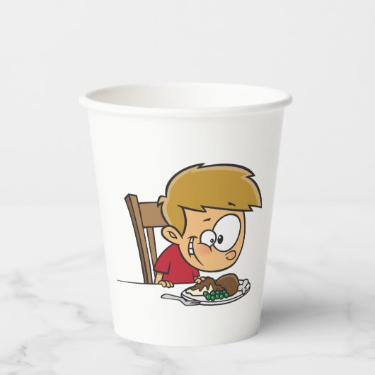 Gobelets En Papier Drôle Cartoon Boy excité pour le dîner (Recto)