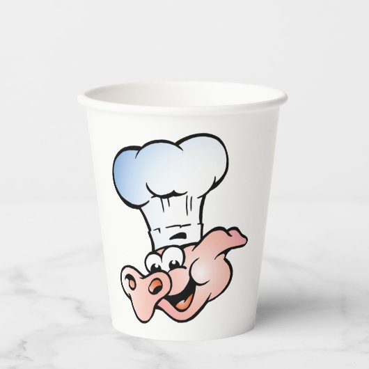 Gobelets En Papier Drôle Cartoon Cochon Chef avec Casquette (Recto)