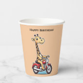 Gobelets En Papier Drôle Cartoon Giraffe À Moto, (Verso)
