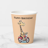 Gobelets En Papier Drôle Cartoon Giraffe À Moto, (Recto)