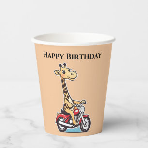 Gobelets En Papier Drôle Cartoon Giraffe À Moto,