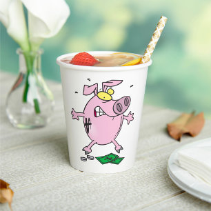 Gobelets En Papier Drôle Cartoon Piggy Bank Perdre de l'argent