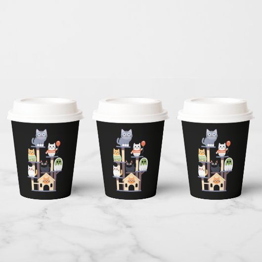 Gobelets En Papier Drôle Cat Horror Movies mignon Halloween Cat Kitty (Multi)