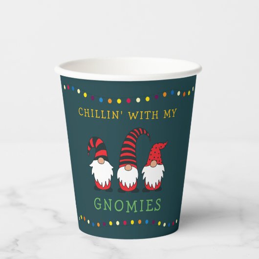 Gobelets En Papier Drôle Chillin' avec mon jeu de Noël Gnomies | (Recto)