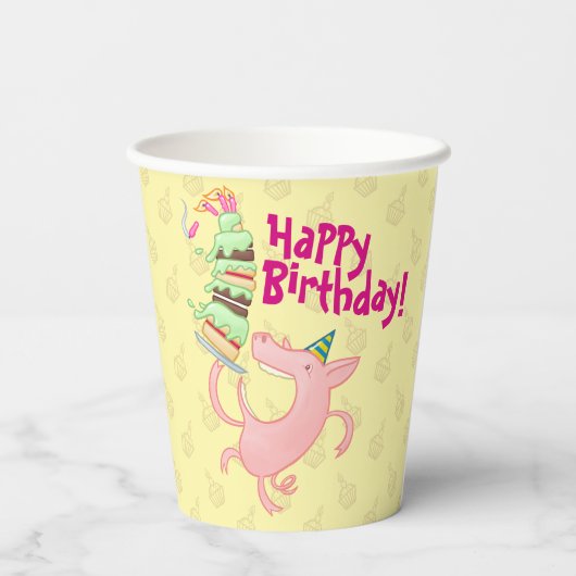 Gobelets En Papier Drôle Cochon Joyeux Anniversaire ! Carton de gâtea (Verso)
