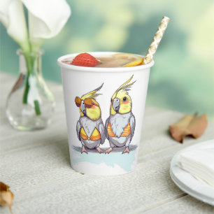 Gobelets En Papier Drôle Cockatiel Beach Party Parrot mignonne été