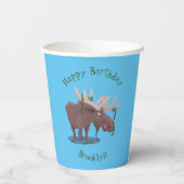 Gobelets En Papier Drôle dessin animé d'orignal heureux (Verso)