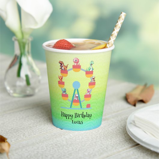 Gobelets En Papier Drôle dinosaure Ferris roue fête d'anniversaire do (Insitu)