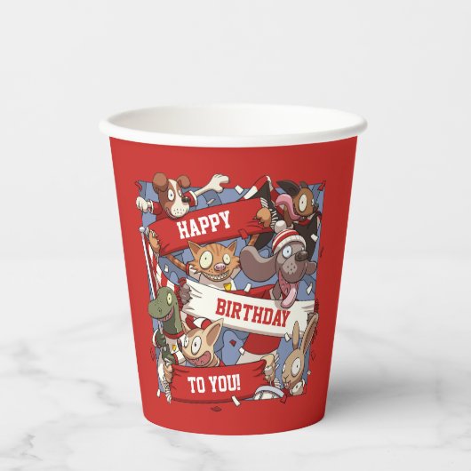 Gobelets En Papier Drôle Écharpe Waving Animal Cartoon Ventilateurs d (Recto)